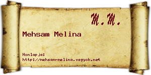 Mehsam Melina névjegykártya